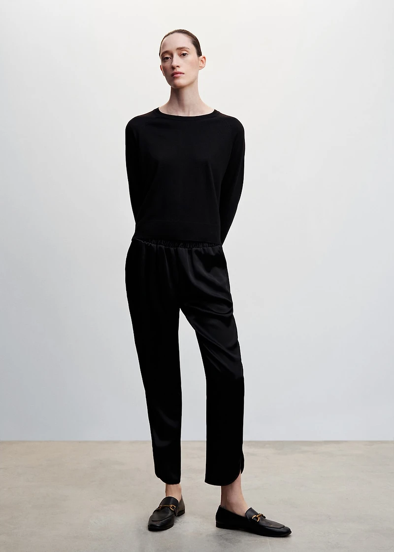 Satin pants with elastic waist