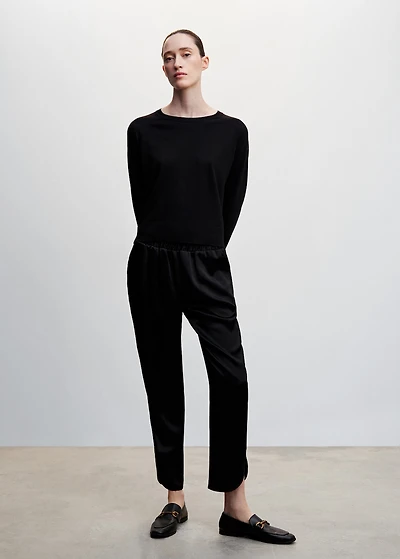 Satin pants with elastic waist