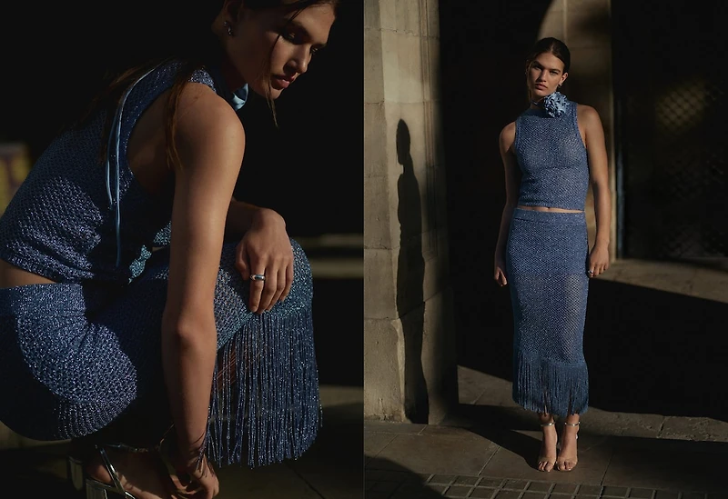 Fringed detail knitted skirt