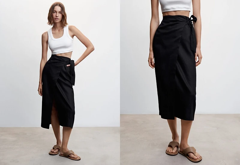 Linen-blend wrap skirt