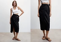 Linen-blend wrap skirt