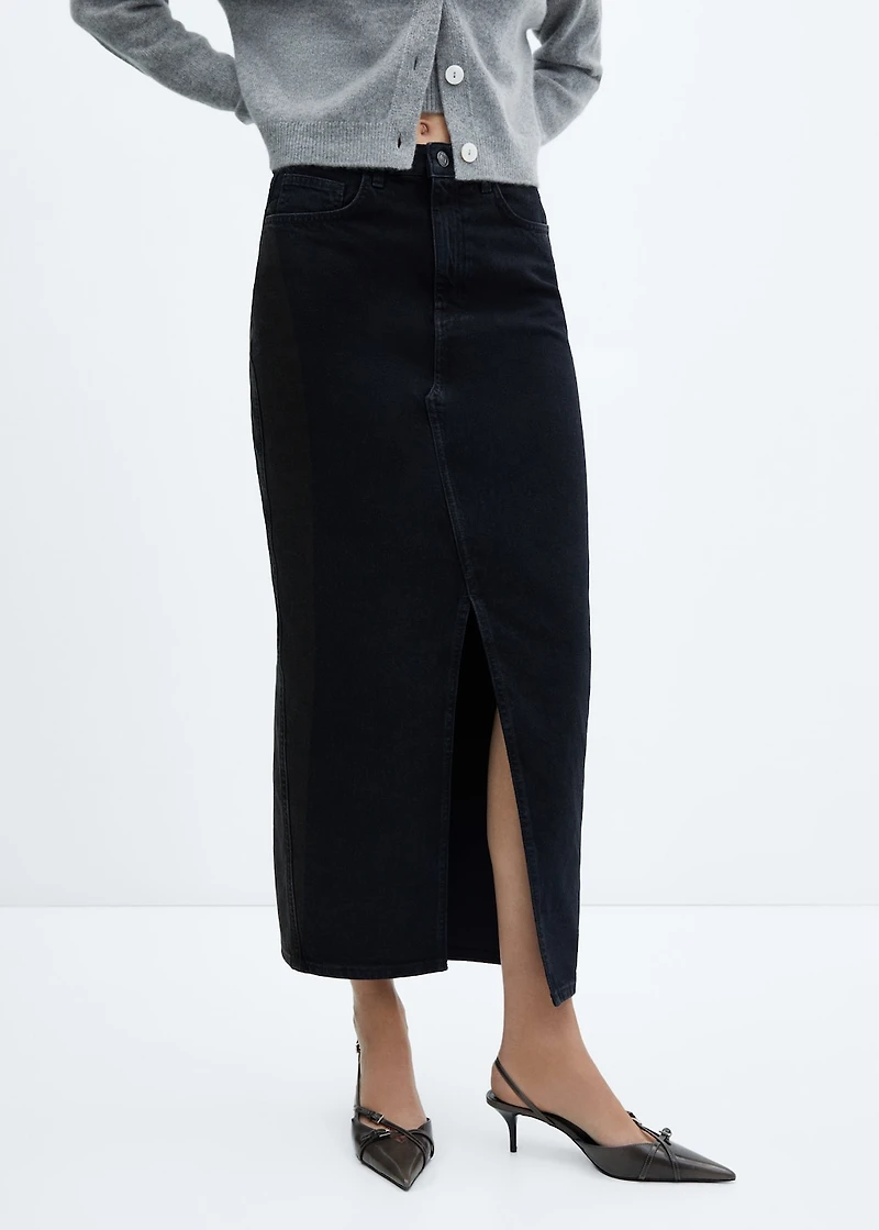 Slit denim skirt