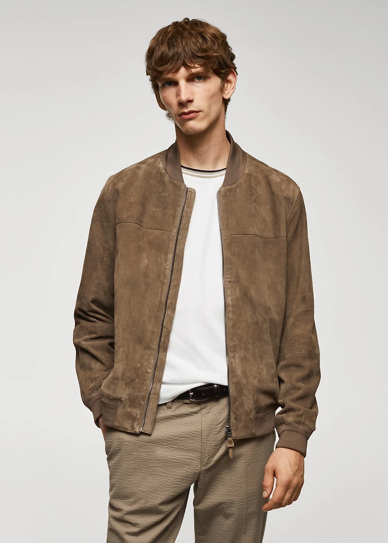 Leather bomber jacket