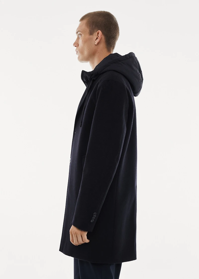 Detachable hood wool coat
