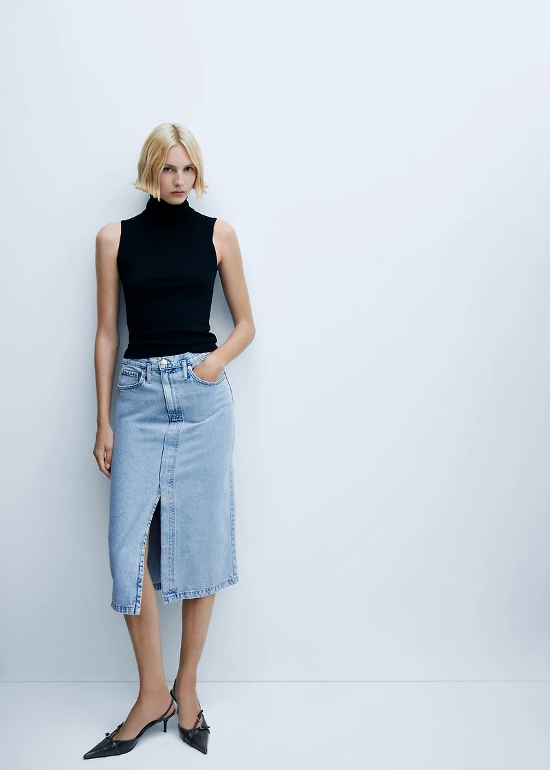 Denim midi-skirt