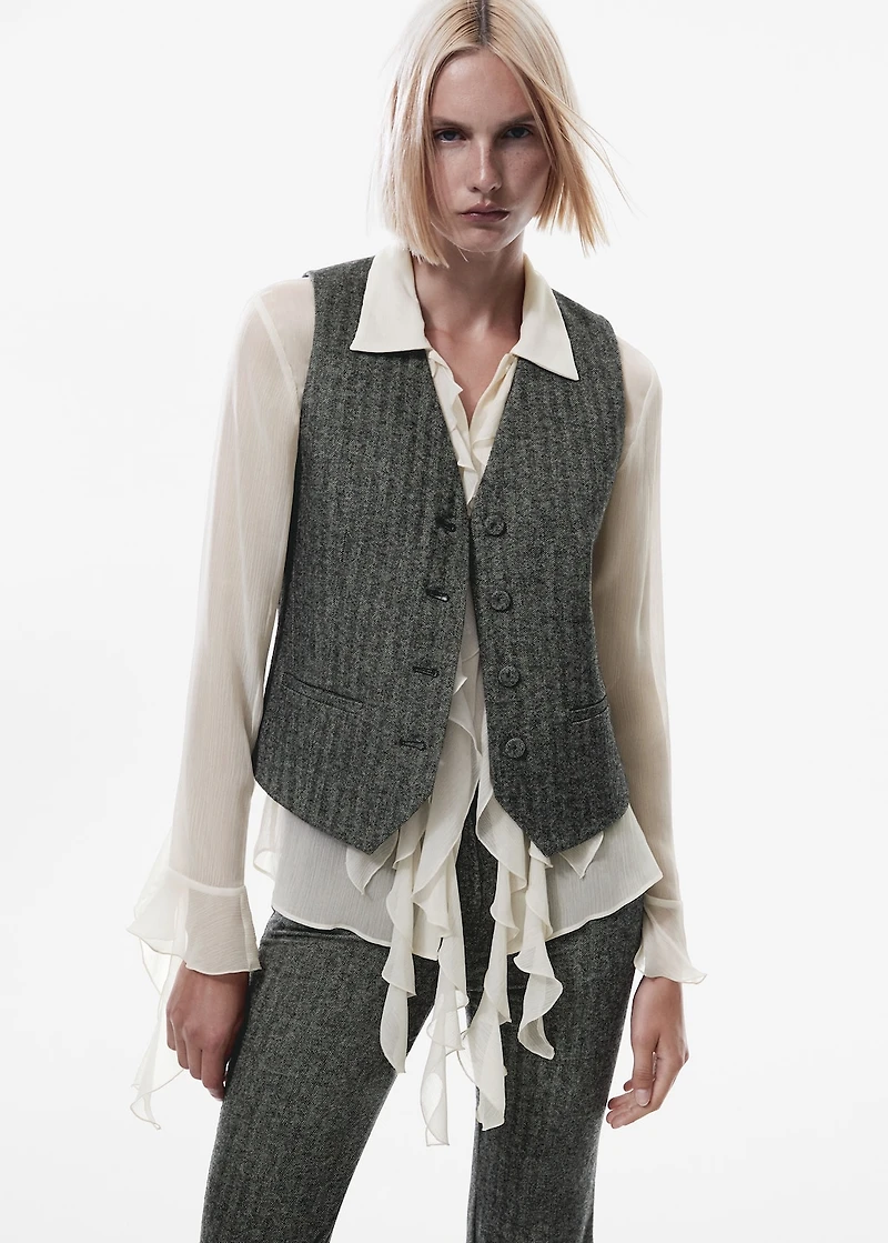 Check wool-blend suit vest