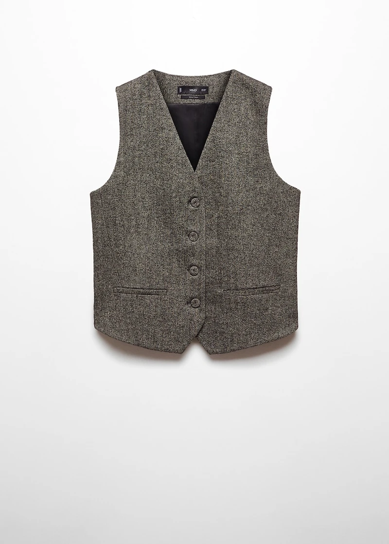 Check wool-blend suit vest