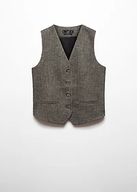 Check wool-blend suit vest