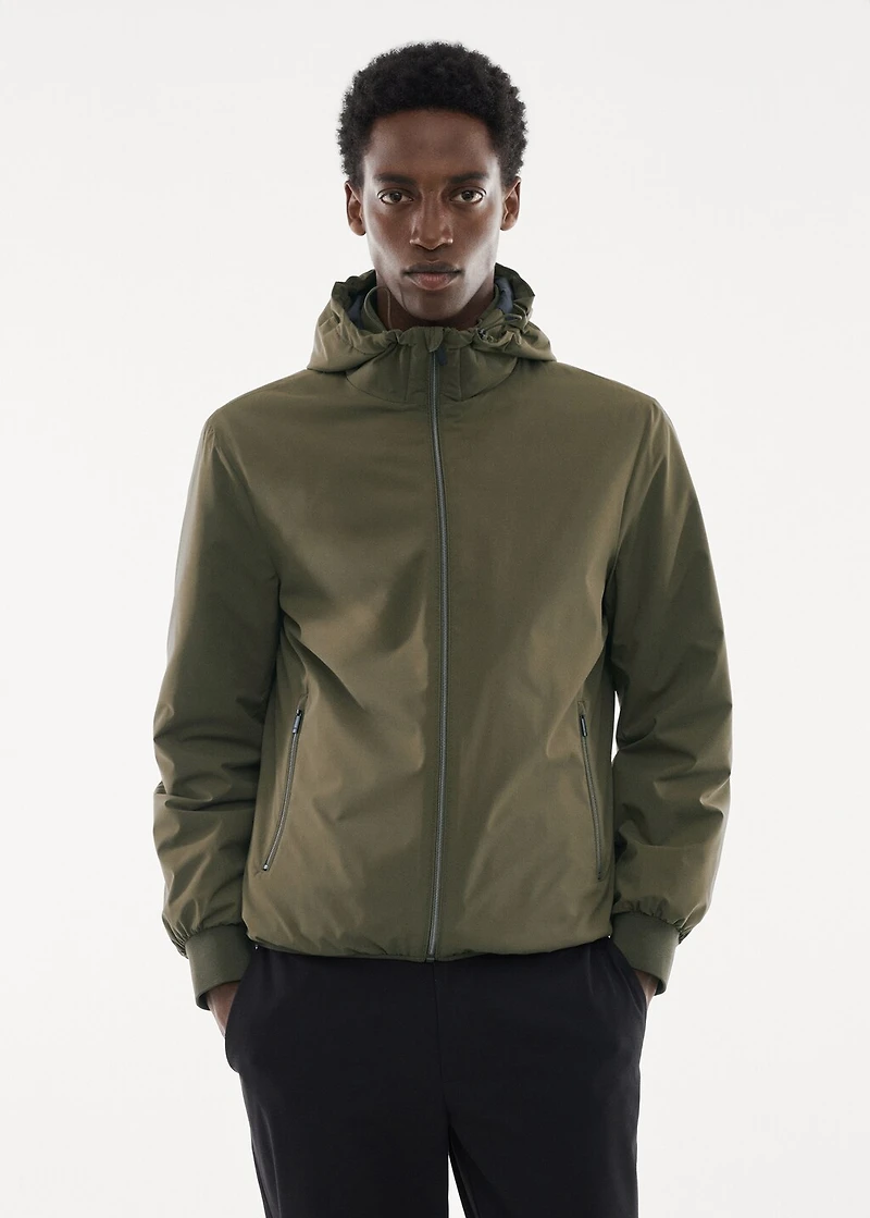 Water-repellent hooded quilted jacket