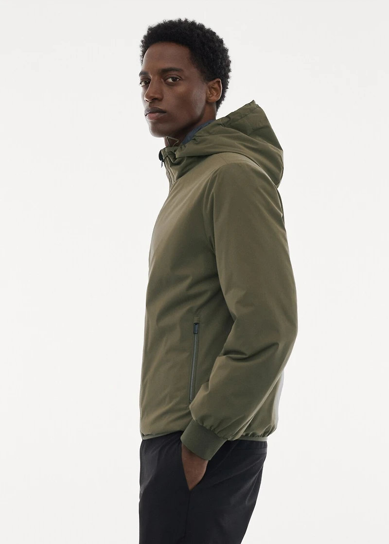 Water-repellent hooded quilted jacket