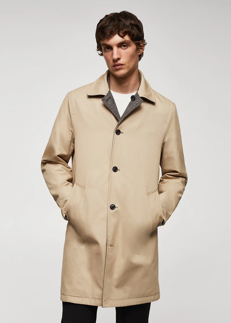 Reversible recycled wool trench coat