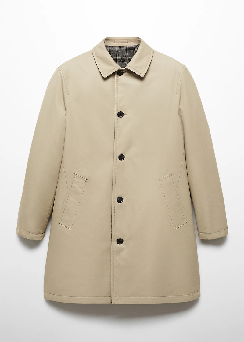 Reversible recycled wool trench coat