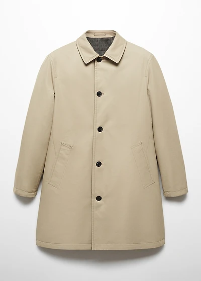 Reversible recycled wool trench coat