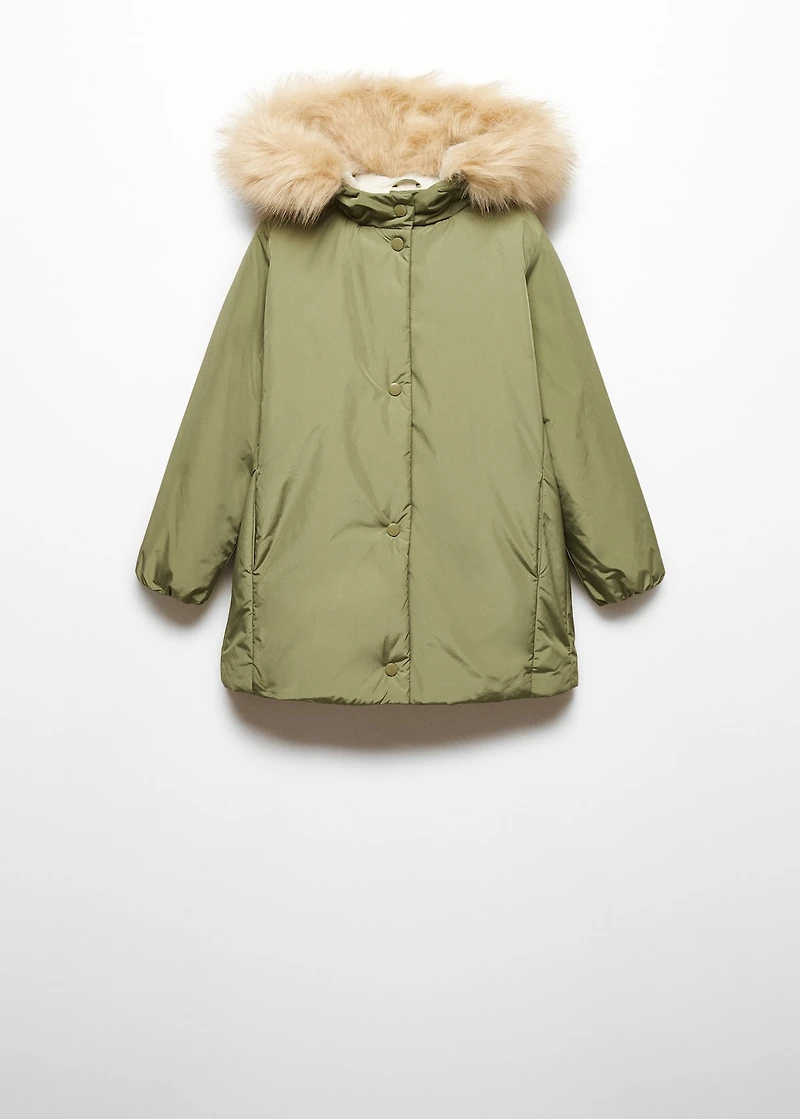 Anorak with shearling-effect hood