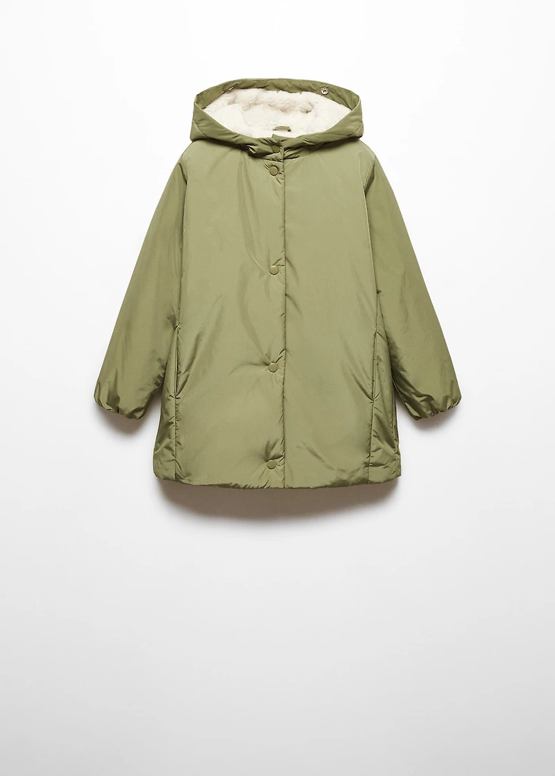 Anorak with shearling-effect hood