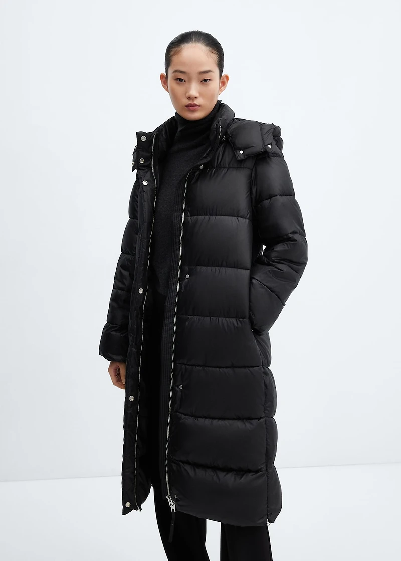 Water-repellent hood puffer coat