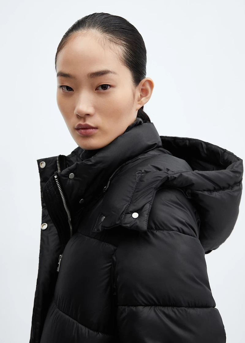 Water-repellent hood puffer coat