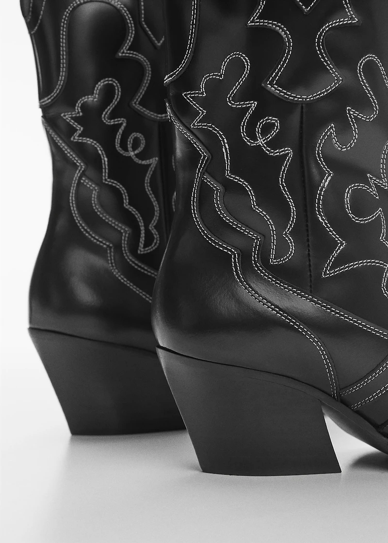 Leather cowboy ankle boots with seams