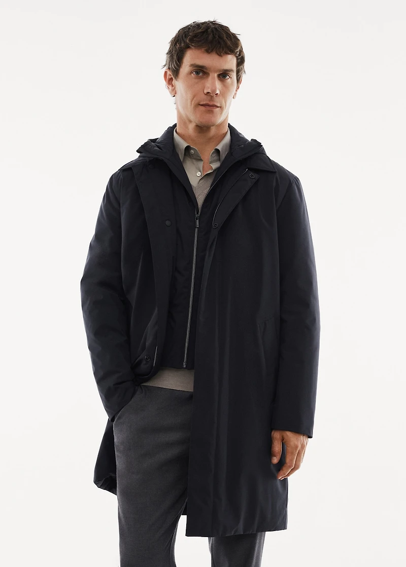 Water-repellent hooded trench coat