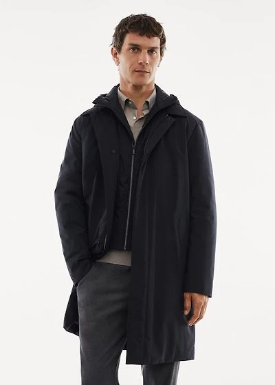 Water-repellent hooded trench coat