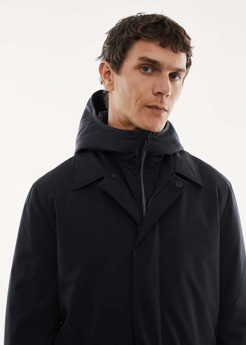 Water-repellent hooded trench coat