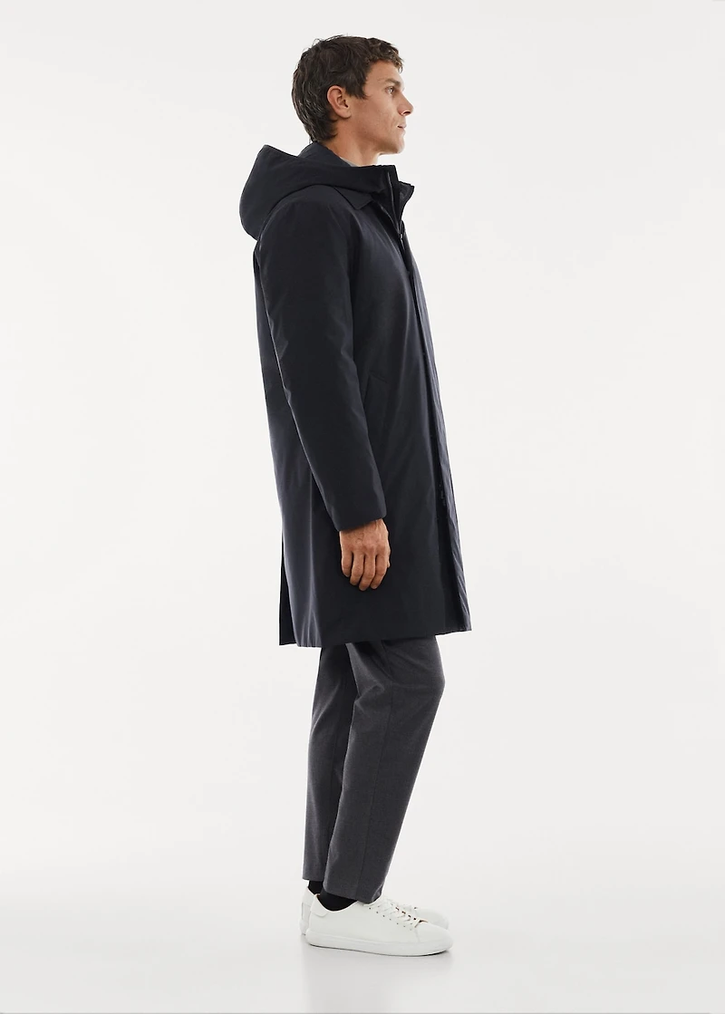 Water-repellent hooded trench coat