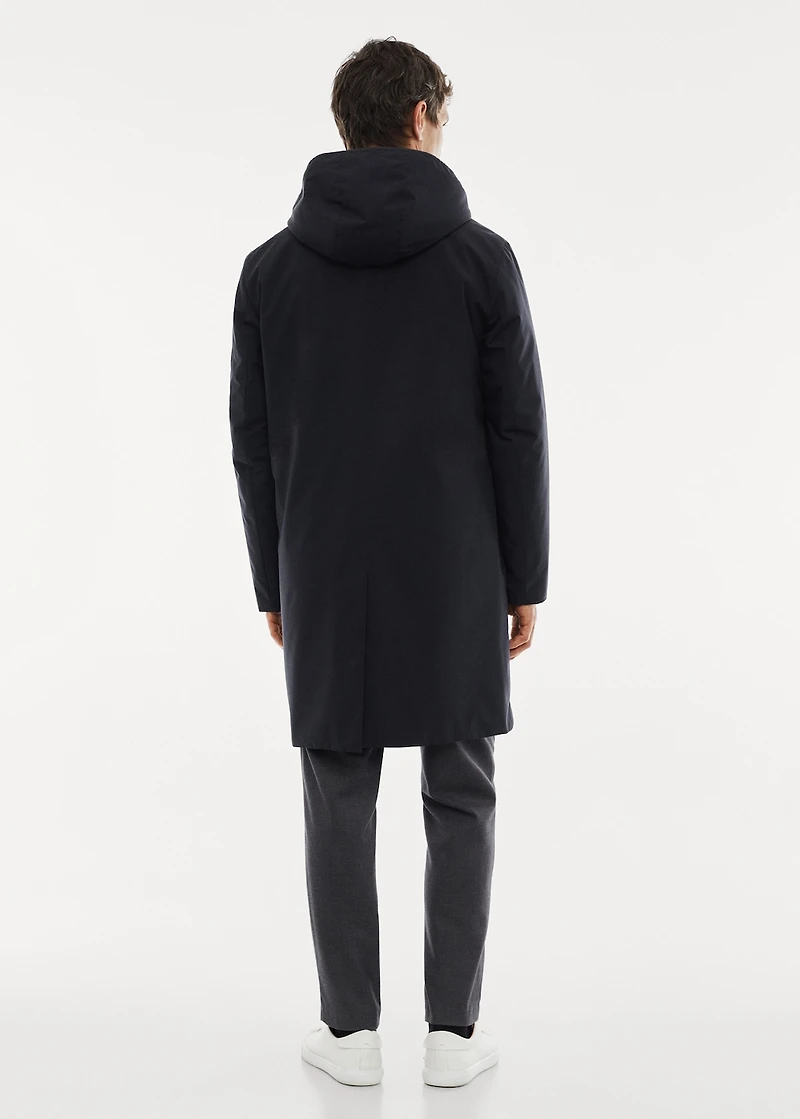 Water-repellent hooded trench coat