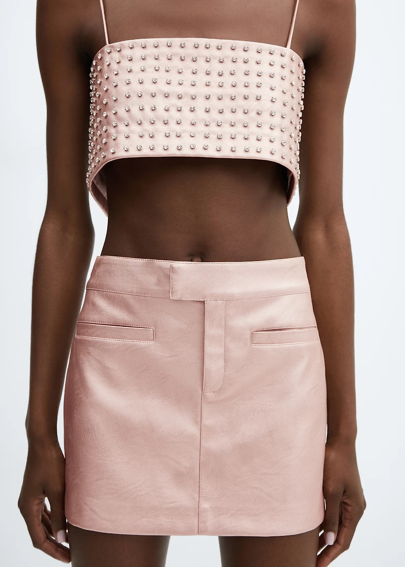 Metallic faux-leather mini-skirt