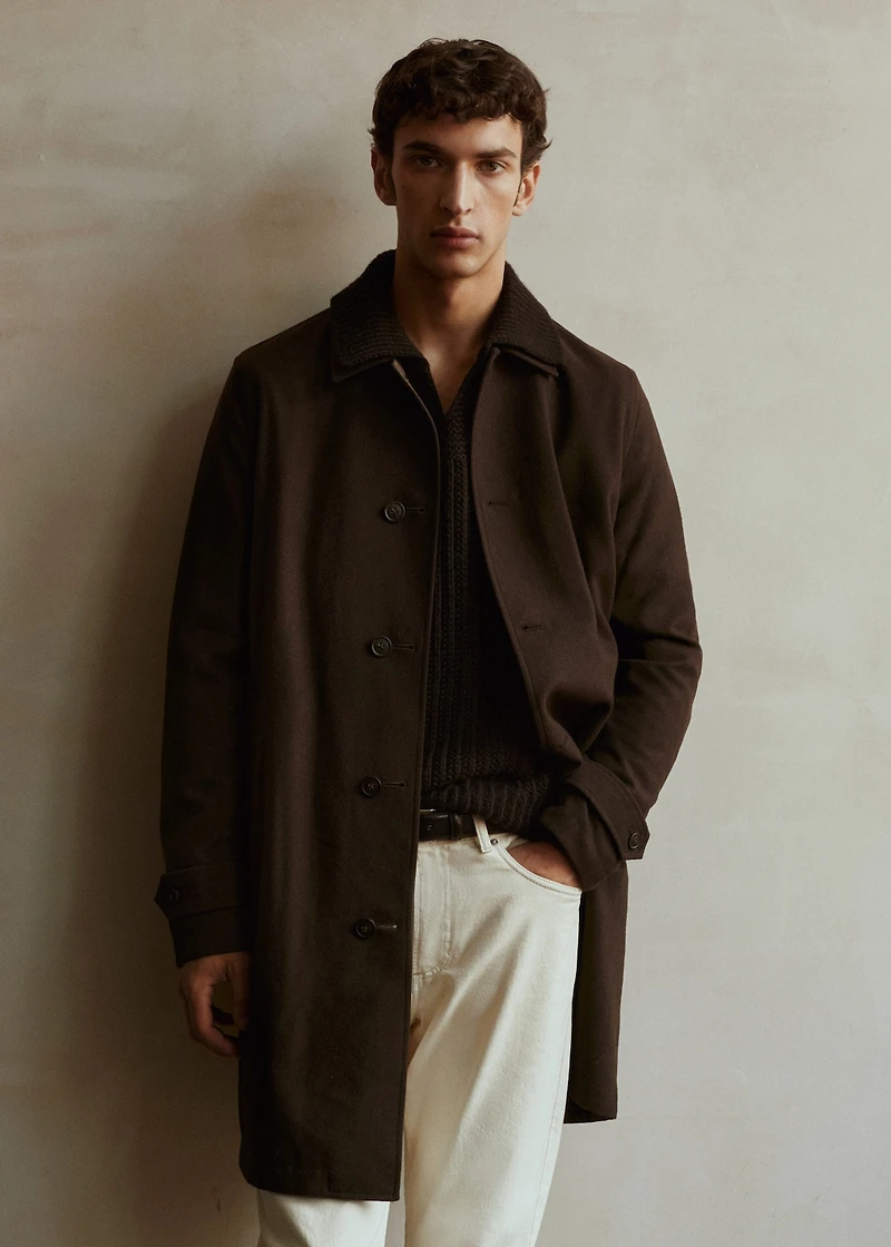 Reversible recycled wool trench coat