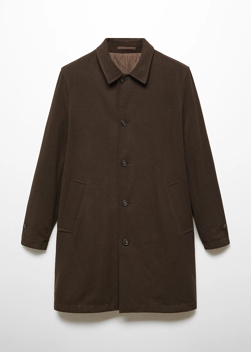 Reversible recycled wool trench coat