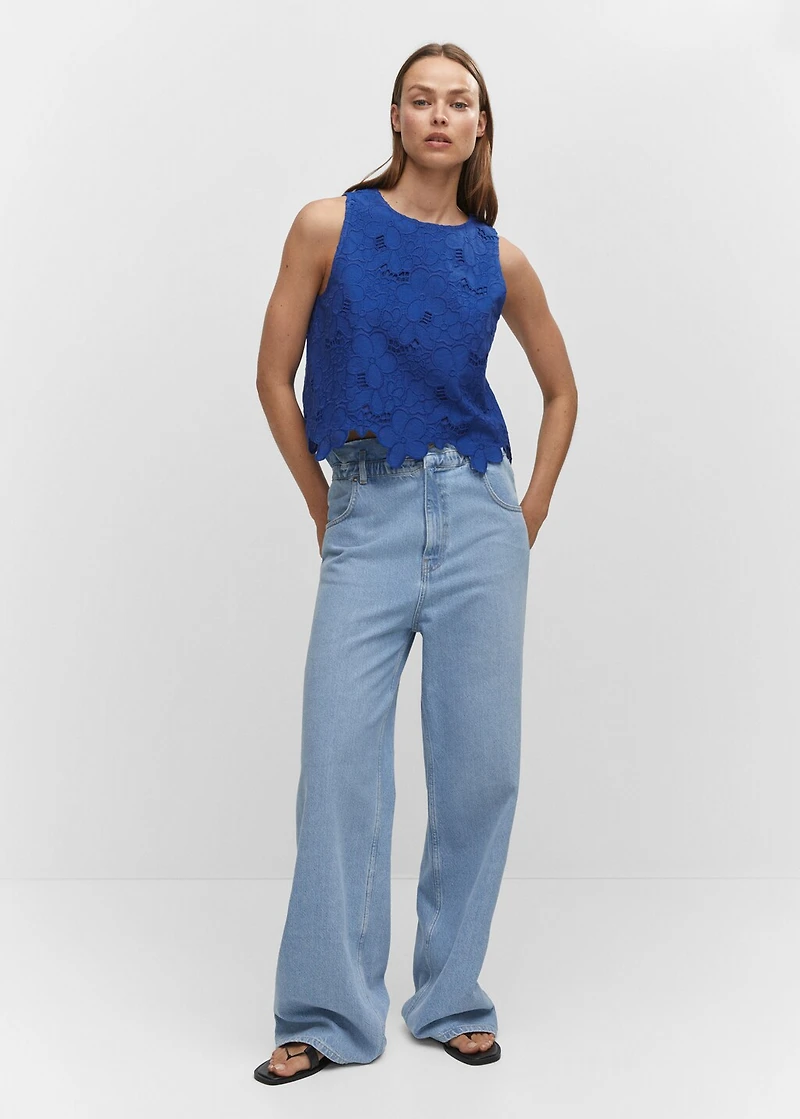 Embroidered blouse with lace accents