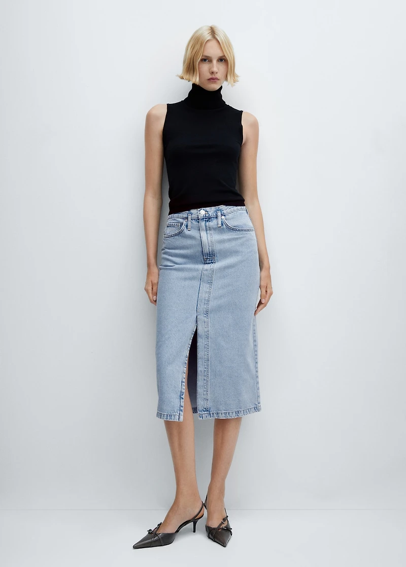 Denim midi-skirt