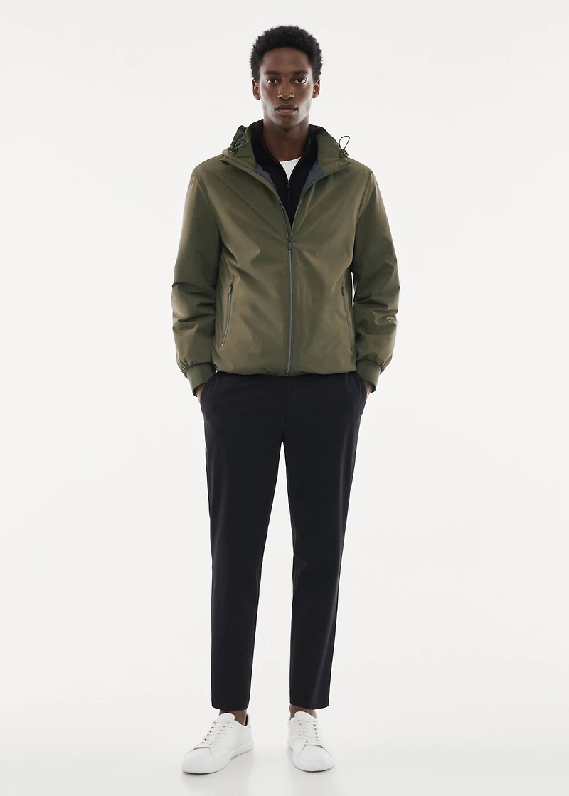 Water-repellent hooded quilted jacket