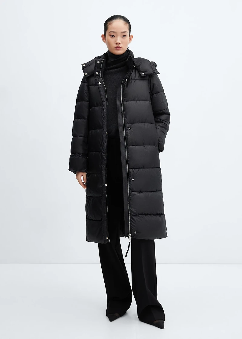 Water-repellent hood puffer coat