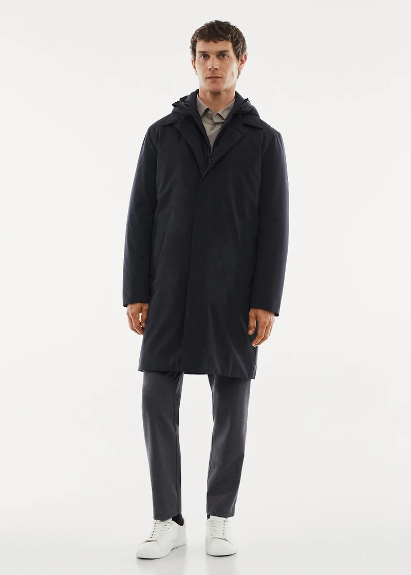 Water-repellent hooded trench coat