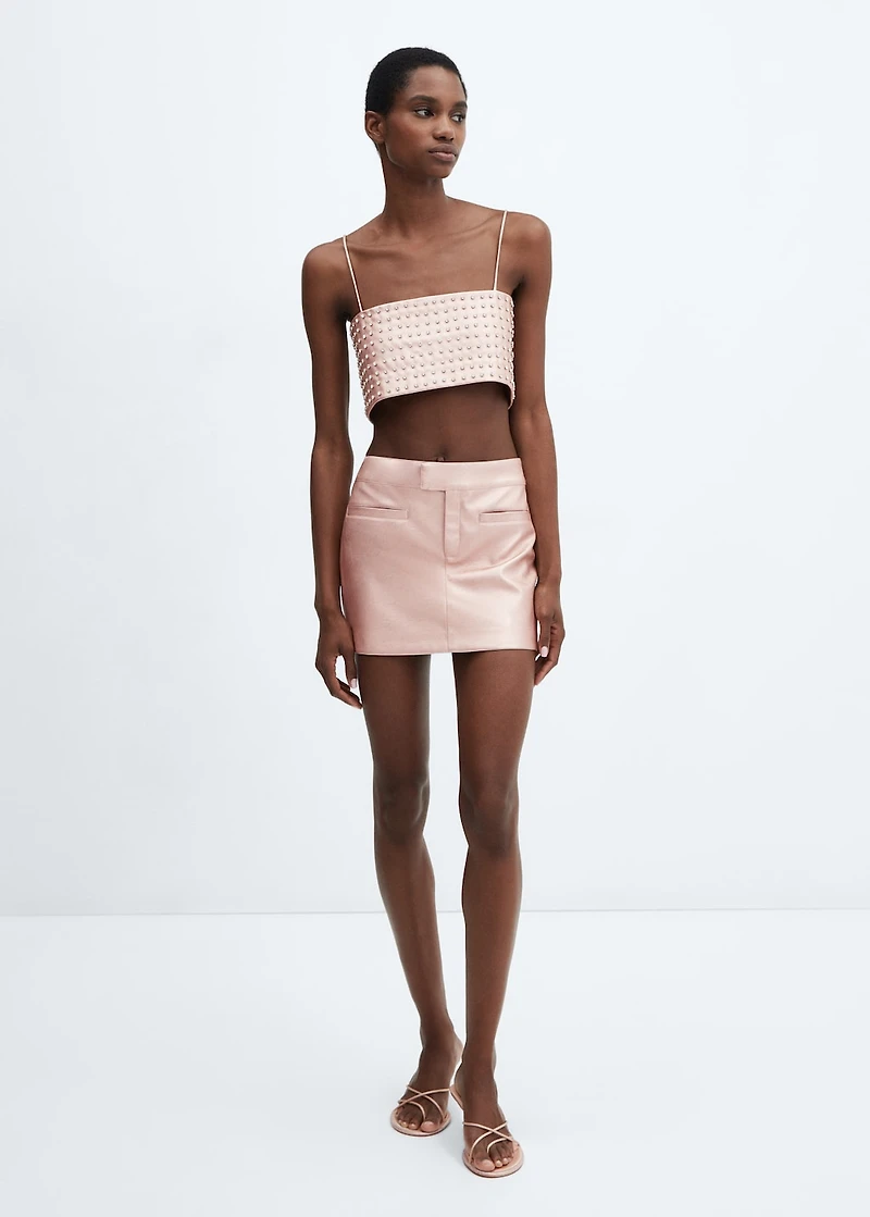 Metallic faux-leather mini-skirt