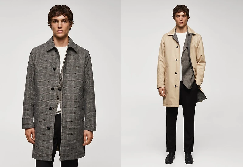 Reversible recycled wool trench coat