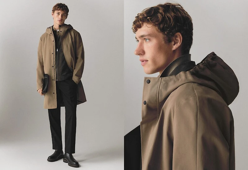 Water-repellent hooded barn jacket