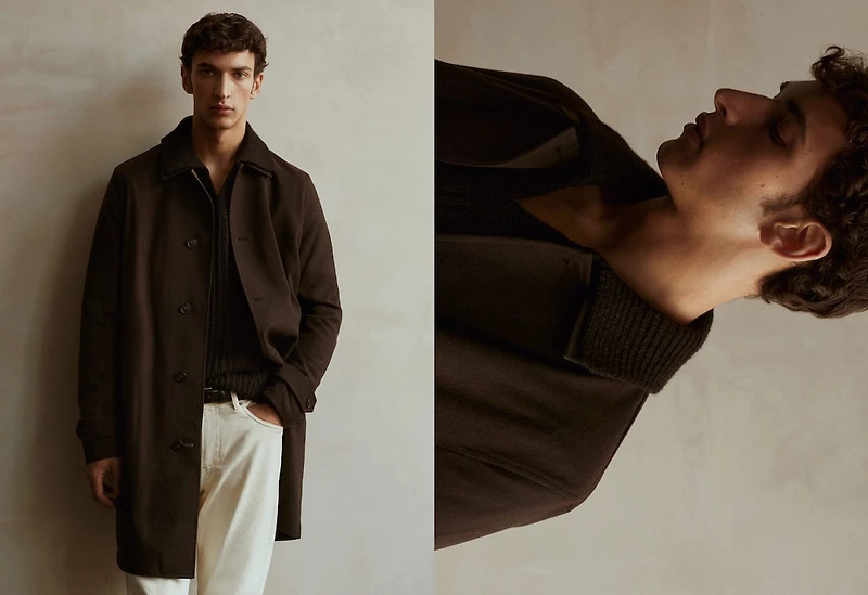 Reversible recycled wool trench coat