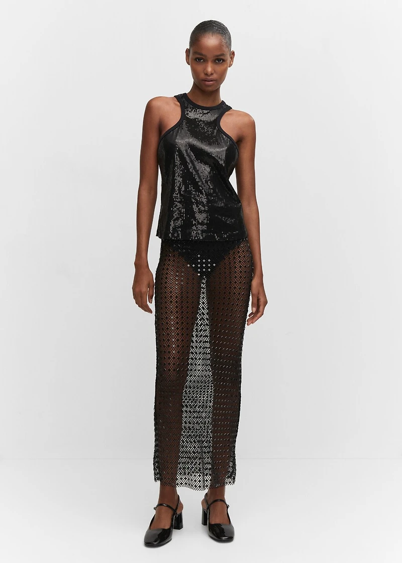 Rhinestone mesh skirt