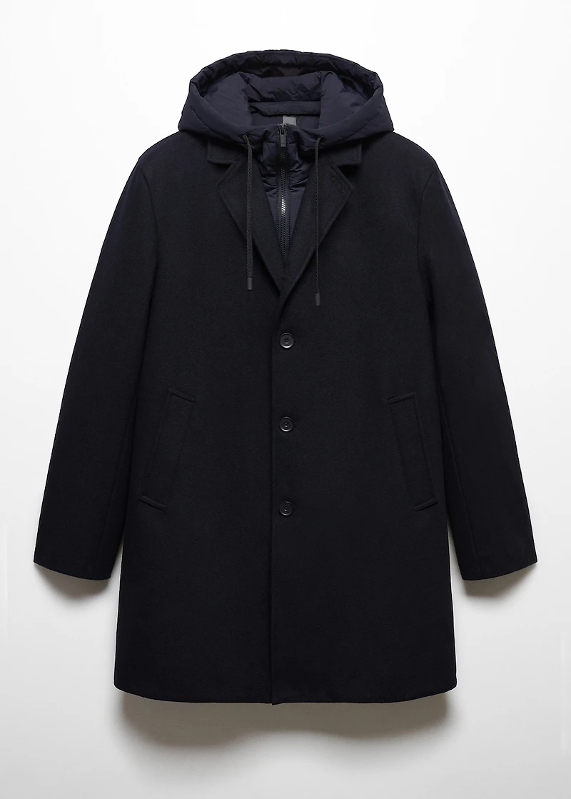 Detachable hood wool coat