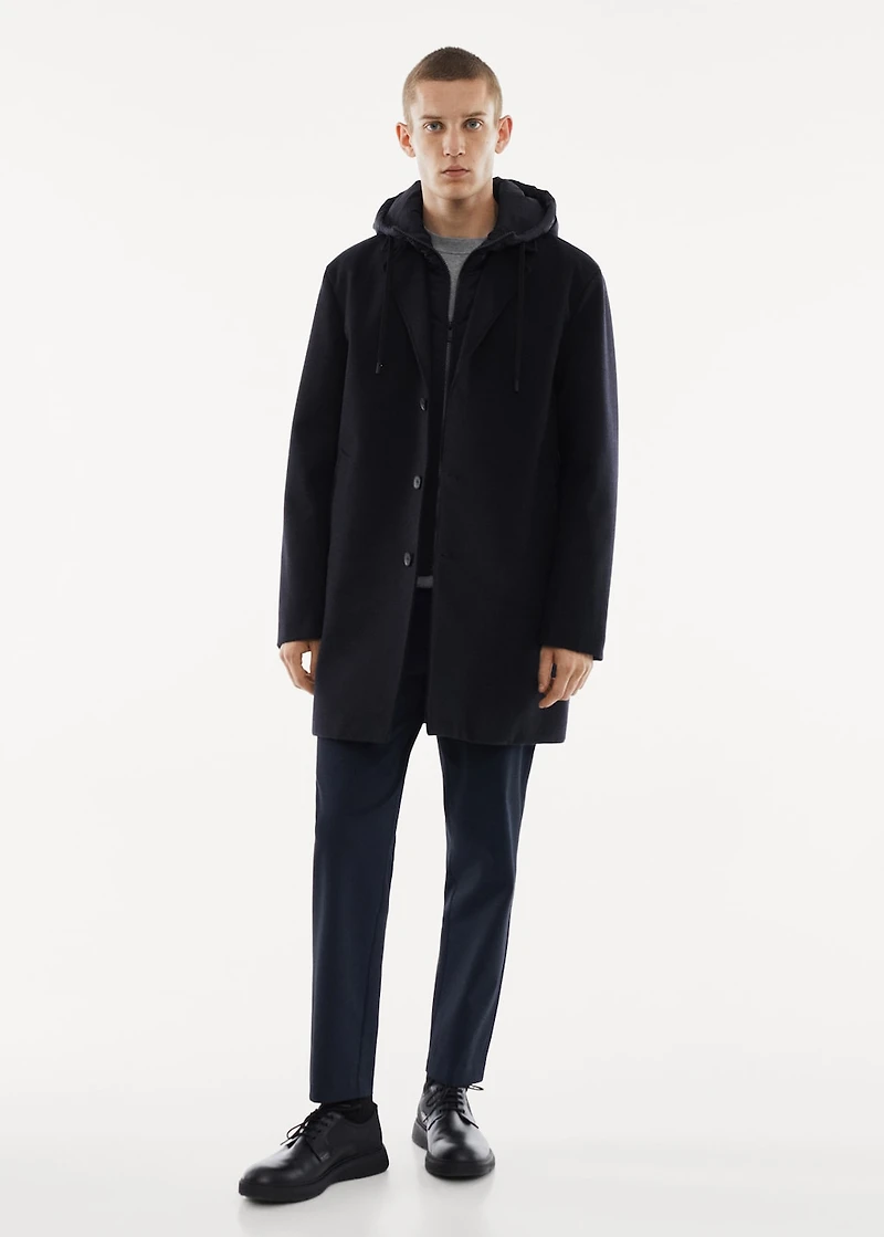 Detachable hood wool coat