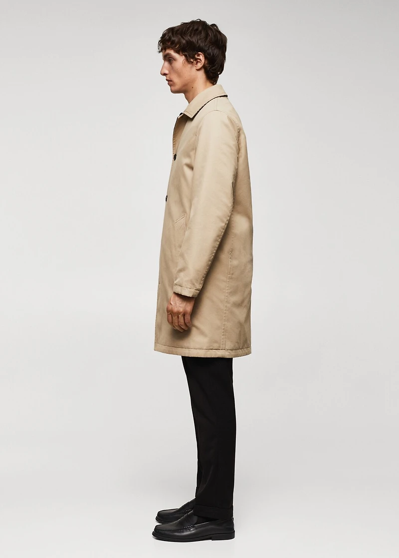 Reversible recycled wool trench coat
