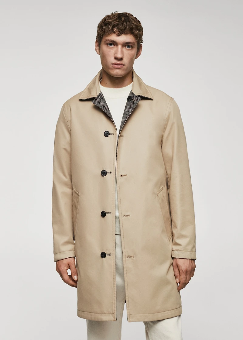Reversible recycled wool trench coat
