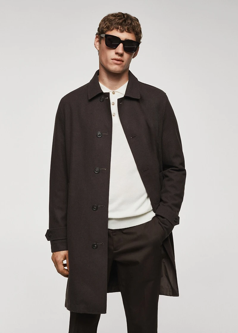 Reversible recycled wool trench coat
