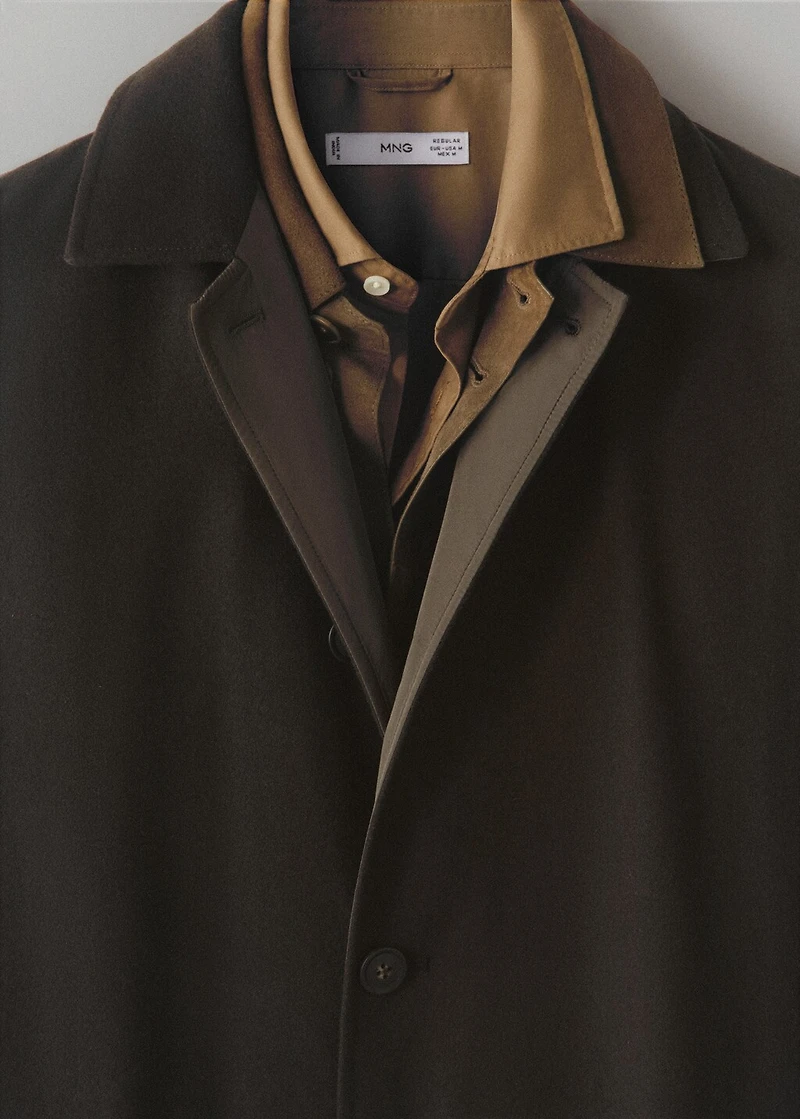 Reversible recycled wool trench coat