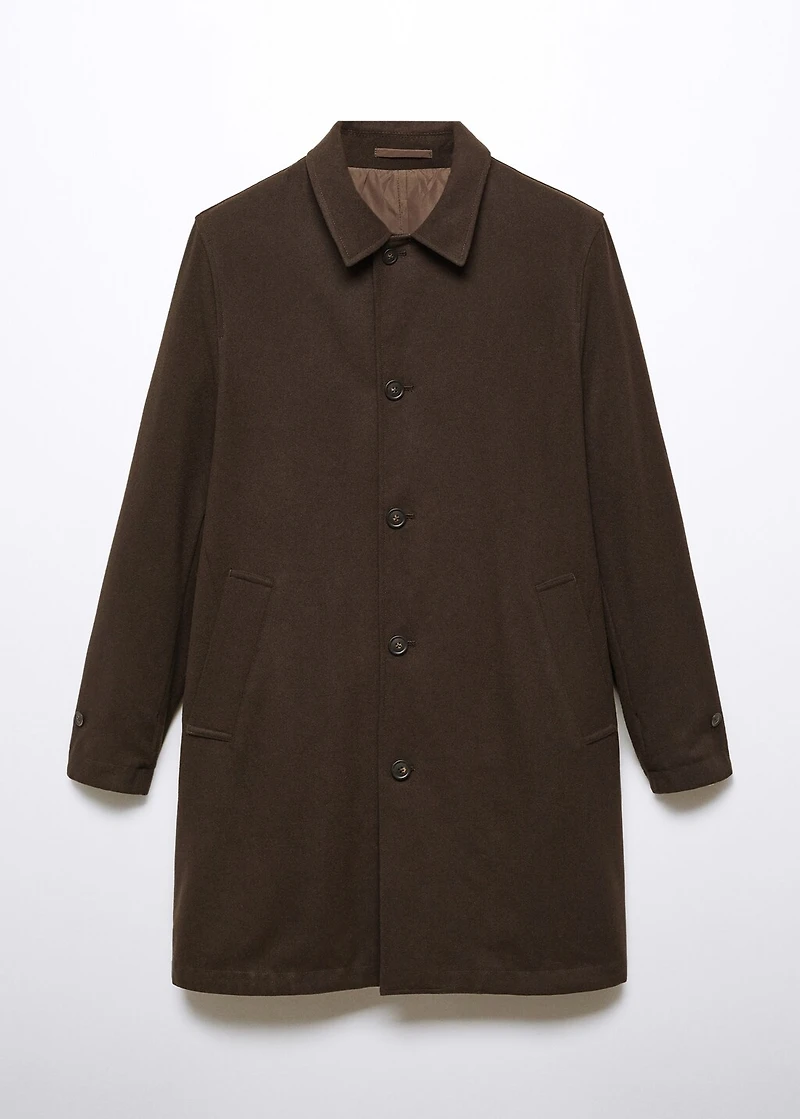 Reversible recycled wool trench coat