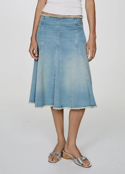 Denim skirt with frayed ends