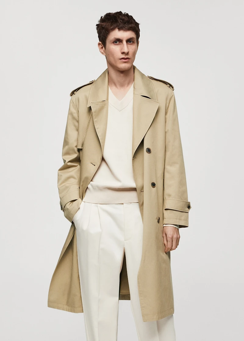 Relaxed-fit trench coat with belt