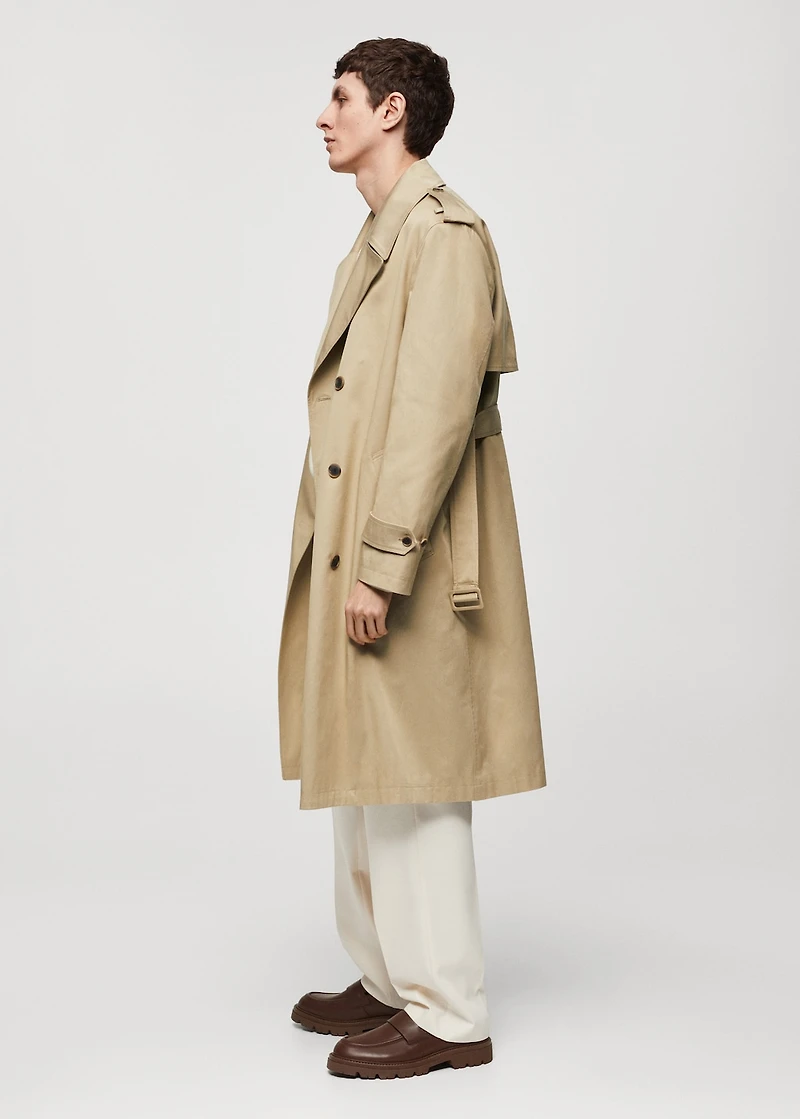 Relaxed-fit trench coat with belt